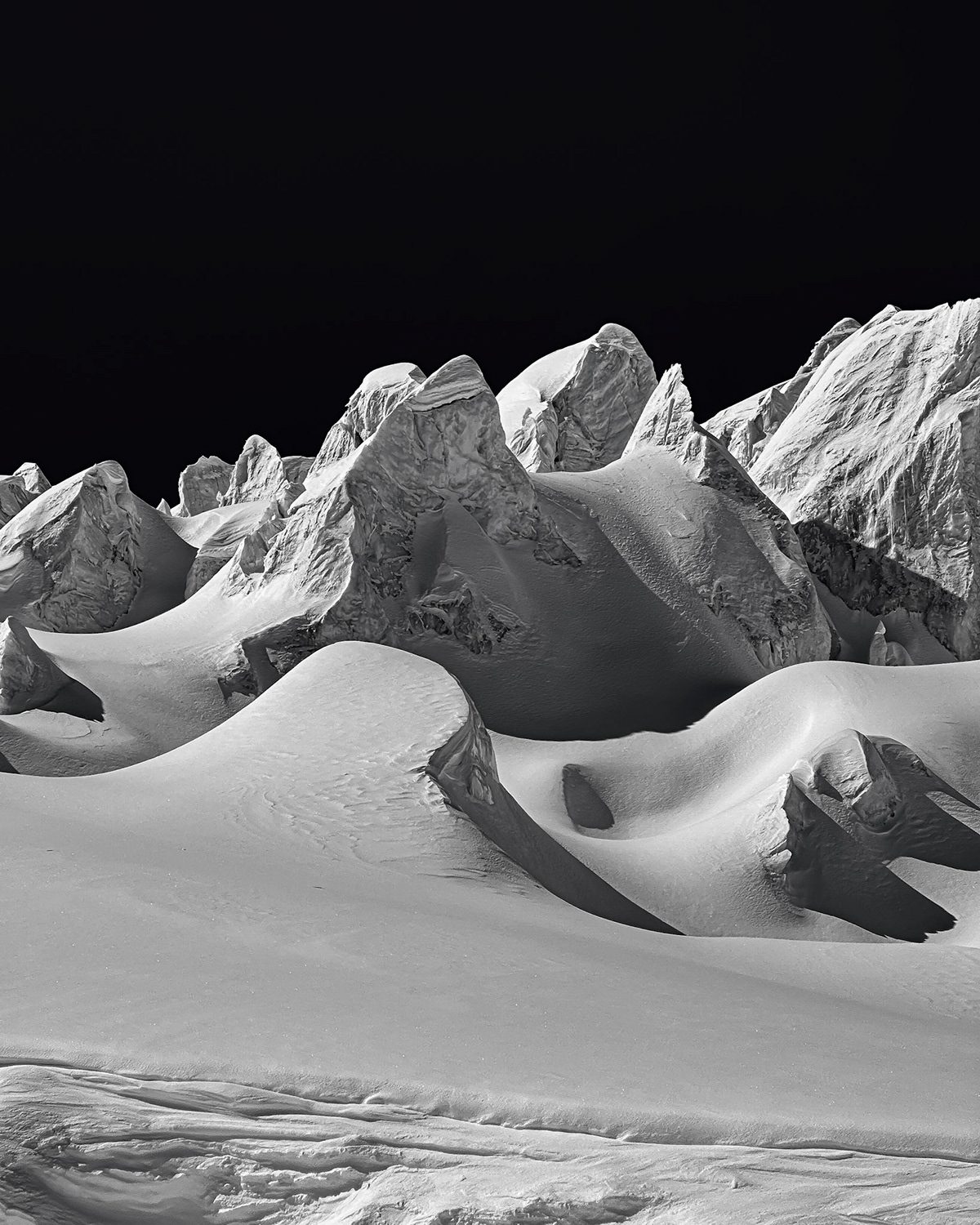 Dünenartige Schneeformen von oben